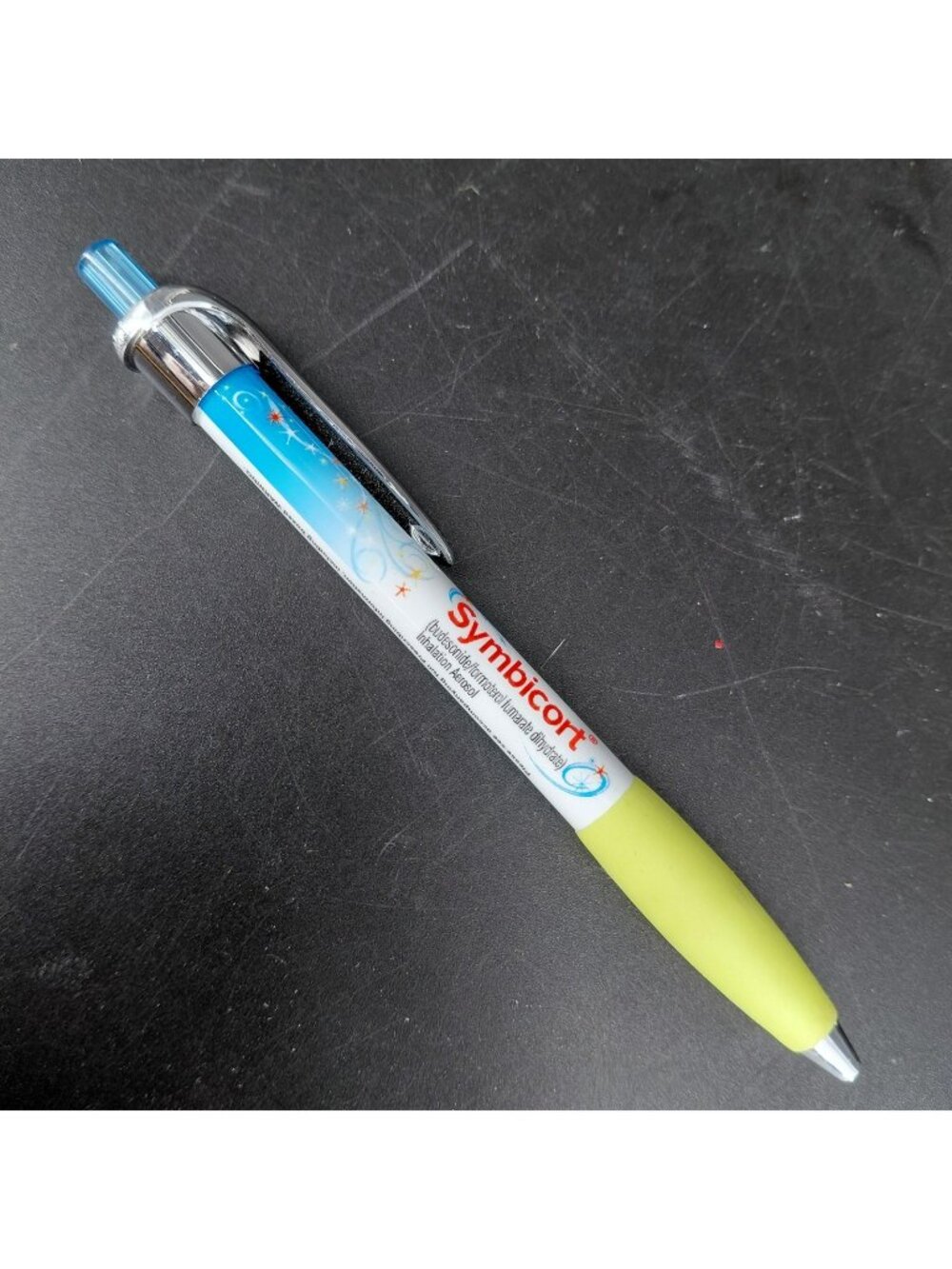 Symbicort Ballpoint Pen Blue Ink Chrome Trim Green Grip Promo Click Top